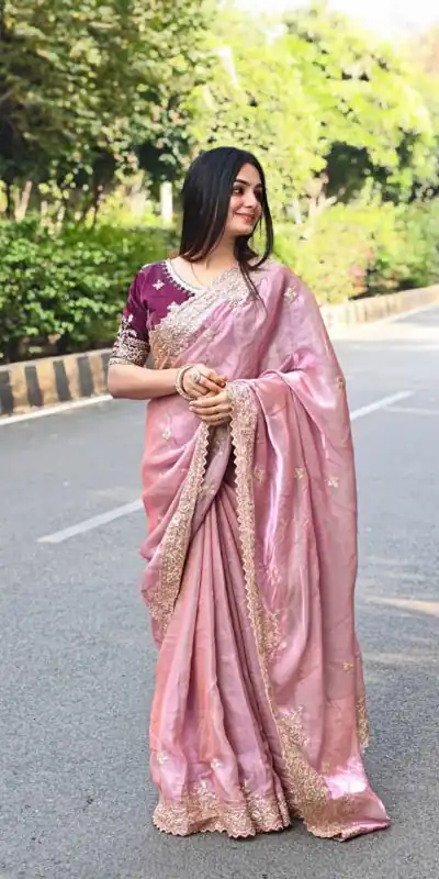 JR 666 Pink Fendy Satin Saree Perfect for Wedding, Party, Durga Puja, Raksha Bandhan, Sangeet – . Festive Deal ₹1949. Delivery 4-6 Working Days. | Bollywood Sarees, Creative Sarees, Designer Sarees, Embroidered Sarees, Ethnic Saree, Modern Digital sarees, Party Wear Sarees, Sarees