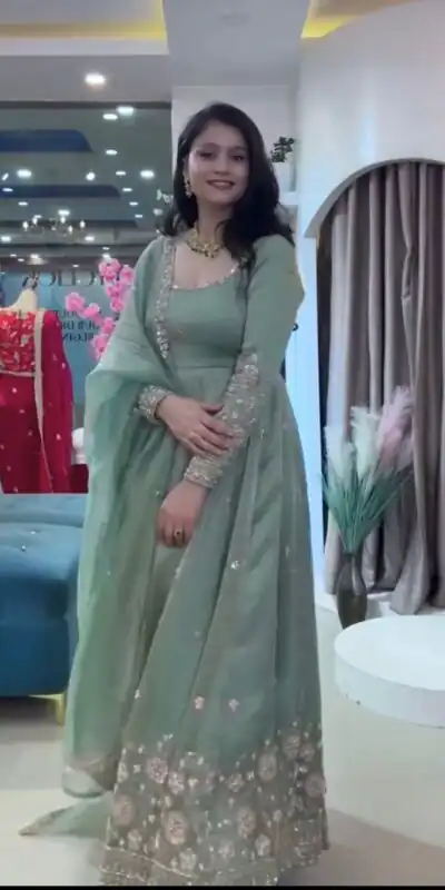 VLM 339 Sea Green Crunchy Silk Gown Perfect for Wedding, Party, Housewarming, Haldi, Durga Puja – . Best Price ₹2149. Delivery 4-6 Working Days. Shop now. | Bollywood Gowns, Creative Gowns, Designer Gowns, Embroidered Gowns, Gowns, Party Wear Gowns