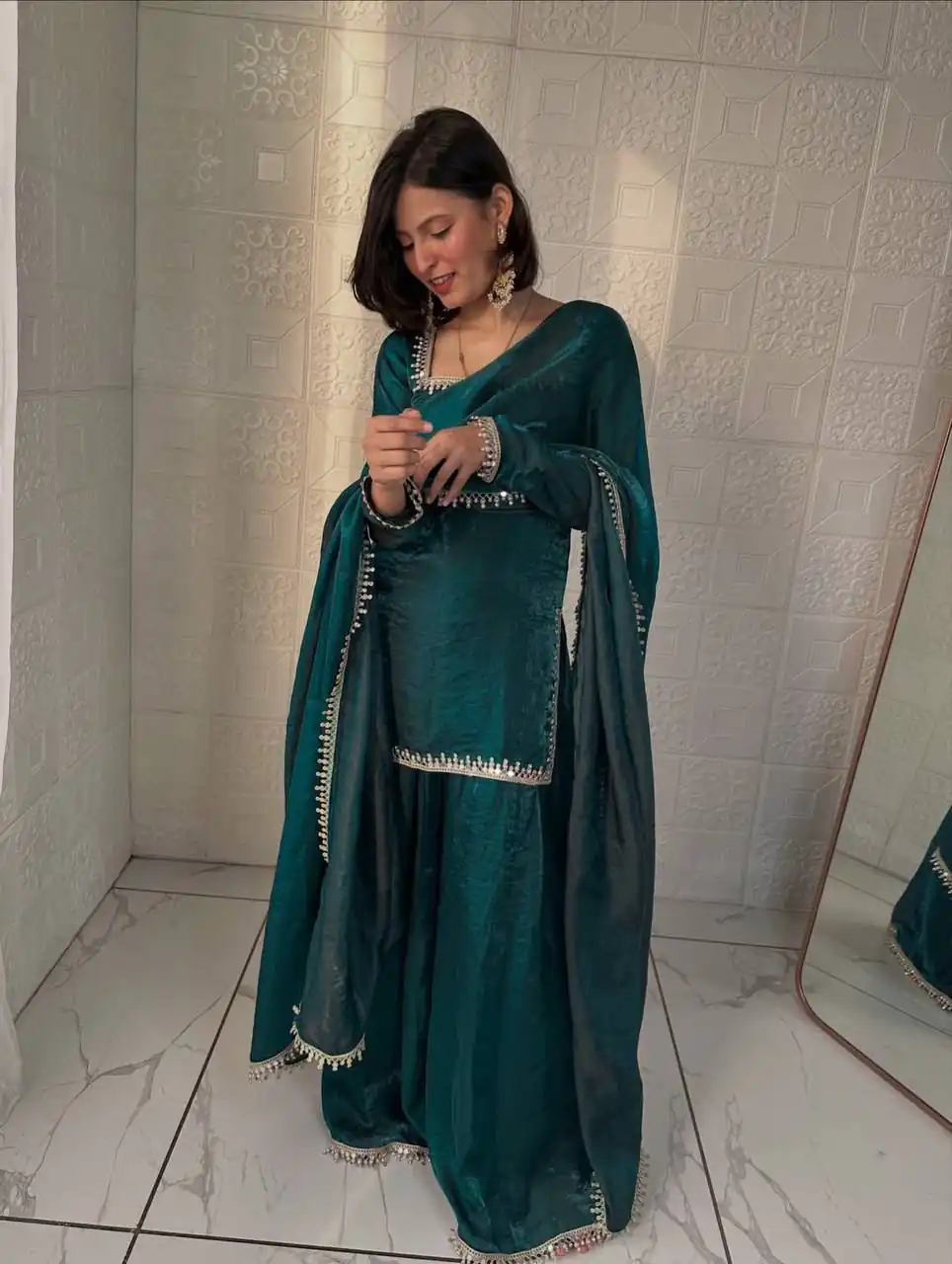 ZB 5063 Teal Fandy Silk Salwar Suit with Embroidery Work. Wedding, Party, Festive, Events Now at just ₹1949. Delivery 4-6 Working Days. Shop now. | Jump Suits, Straight Suits, Casual Suits, Creative suits, Designer Suits, Palazzo Suits, Party Wear Suits, Patiala Suits, Salwar suit