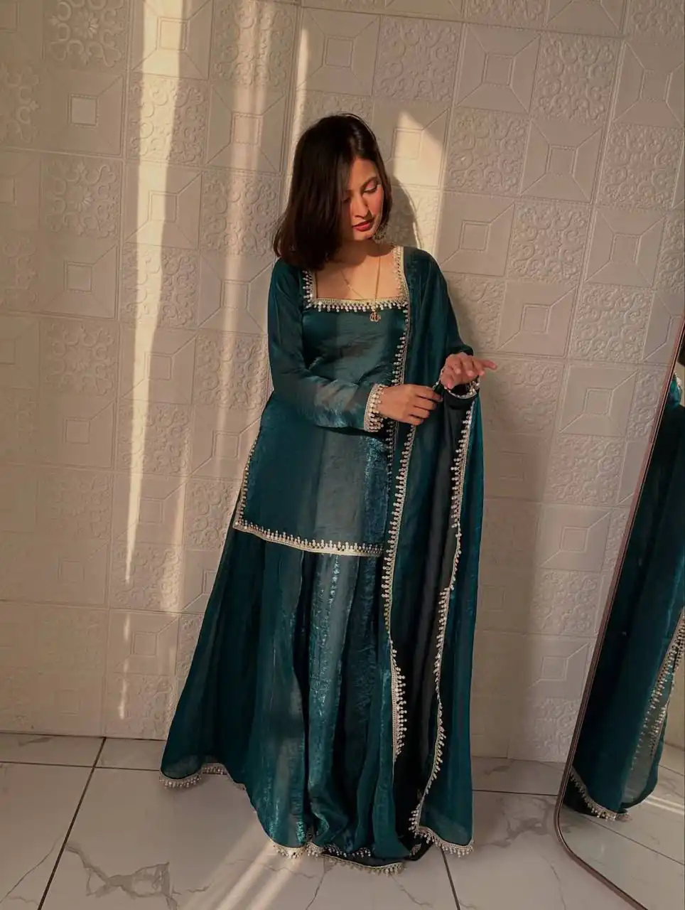 ZB 5063 Teal Fandy Silk Salwar Suit with Embroidery Work. Wedding, Party, Festive, Events Now at just ₹1949. Delivery 4-6 Working Days. Shop now. | Jump Suits, Straight Suits, Casual Suits, Creative suits, Designer Suits, Palazzo Suits, Party Wear Suits, Patiala Suits, Salwar suit