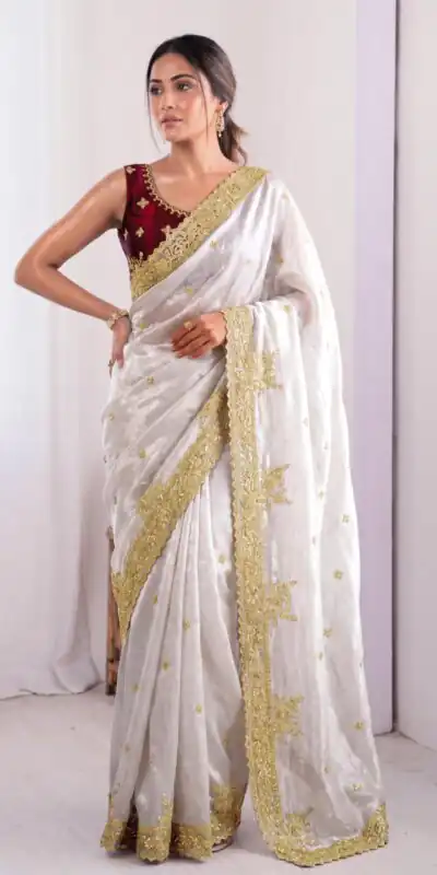 JR 666 White Fendy Satin Saree Perfect for Wedding, Party, Durga Puja, Raksha Bandhan, Sangeet – . Festive Deal ₹1949. Delivery 4-6 Working Days. | Bollywood Sarees, Creative Sarees, Designer Sarees, Embroidered Sarees, Ethnic Saree, Modern Digital sarees, Party Wear Sarees, Sarees