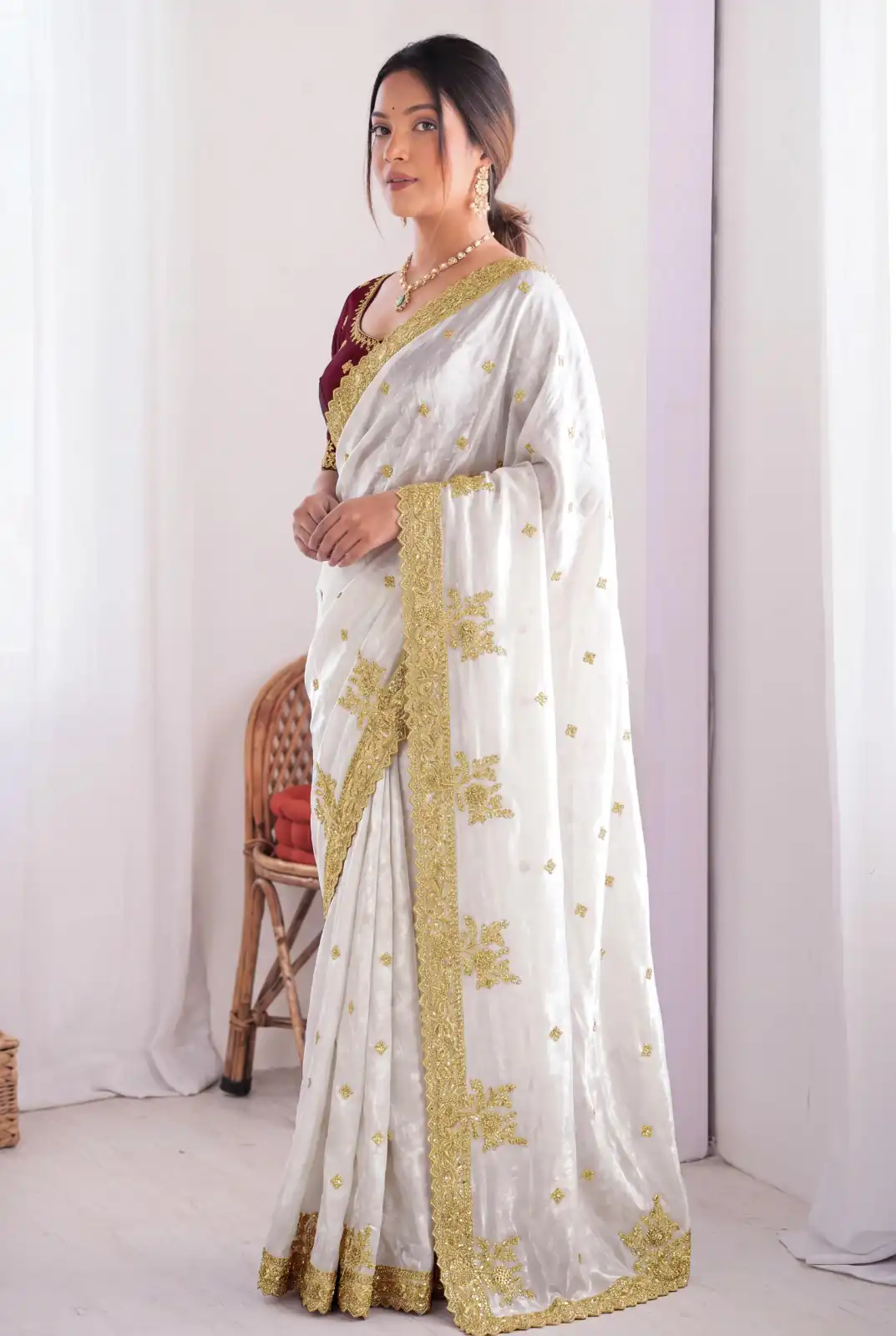JR 666 White Fendy Satin Saree Perfect for Wedding, Party, Durga Puja, Raksha Bandhan, Sangeet – . Festive Deal ₹1949. Delivery 4-6 Working Days. | Bollywood Sarees, Creative Sarees, Designer Sarees, Embroidered Sarees, Ethnic Saree, Modern Digital sarees, Party Wear Sarees, Sarees