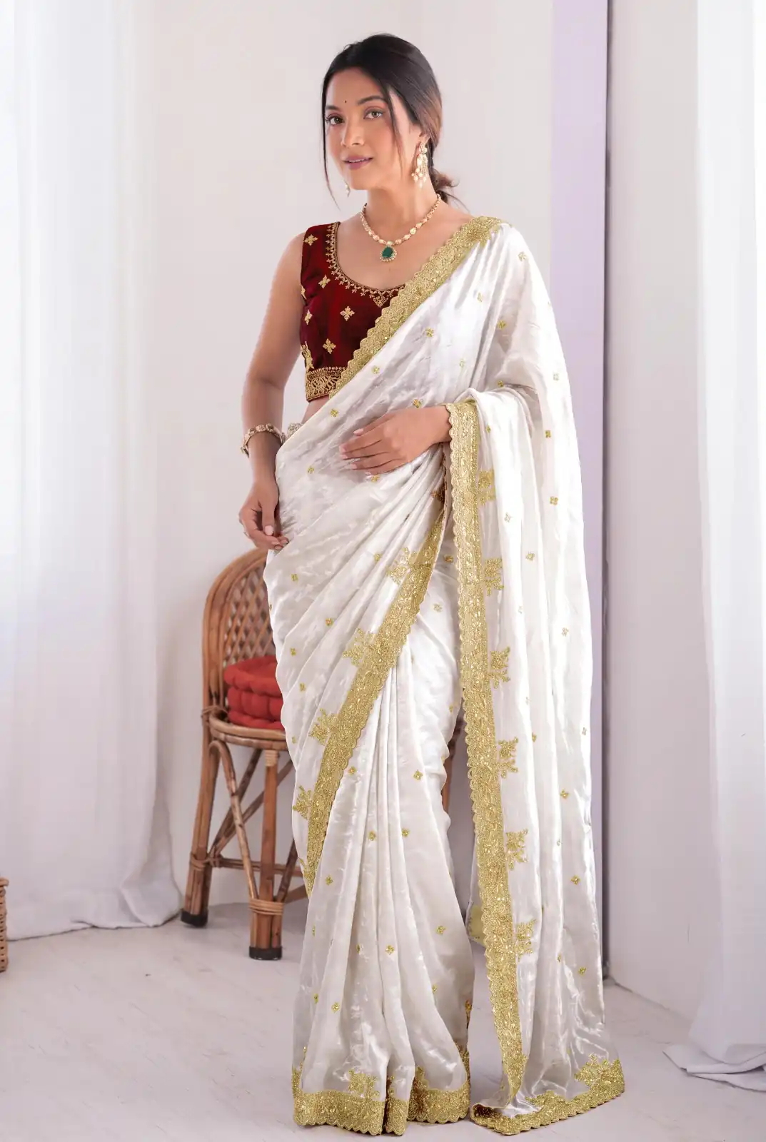 JR 666 White Fendy Satin Saree Perfect for Wedding, Party, Durga Puja, Raksha Bandhan, Sangeet – . Festive Deal ₹1949. Delivery 4-6 Working Days. | Bollywood Sarees, Creative Sarees, Designer Sarees, Embroidered Sarees, Ethnic Saree, Modern Digital sarees, Party Wear Sarees, Sarees