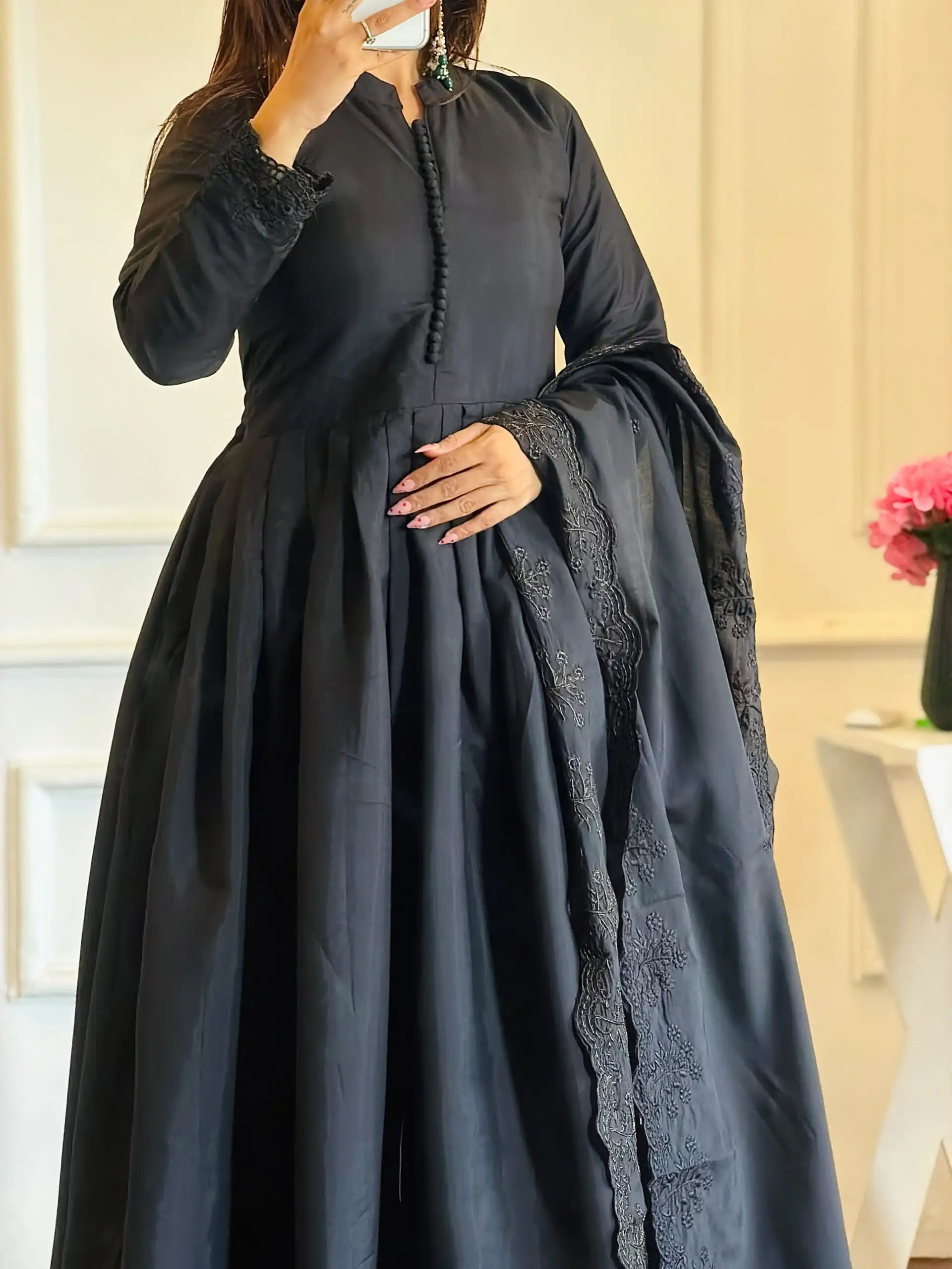 VLM 337 Black Roman Silk Gown Perfect for Wedding, Party, Ethnic Day, Haldi, Diwali – . Festive Deal ₹2099. Delivery 4-6 Working Days. Shop now. | Bollywood Gowns, Creative Gowns, Designer Gowns, Embroidered Gowns, Gowns, Party Wear Gowns