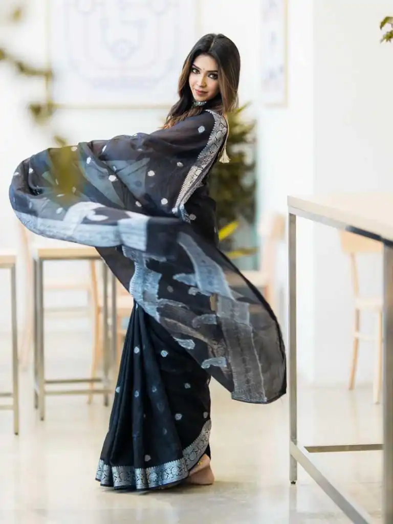 KPR 120 Black Soft Lilan Slab Saree Perfect for Wedding, Party, Lohri, Durga Puja, Pongal – . Get it for ₹1349. Delivery 4-6 Working Days. Shop now. | Bollywood Sarees, Creative Sarees, Designer Sarees, Embroidered Sarees, Ethnic Saree, Modern Digital sarees, Party Wear Sarees, Sarees