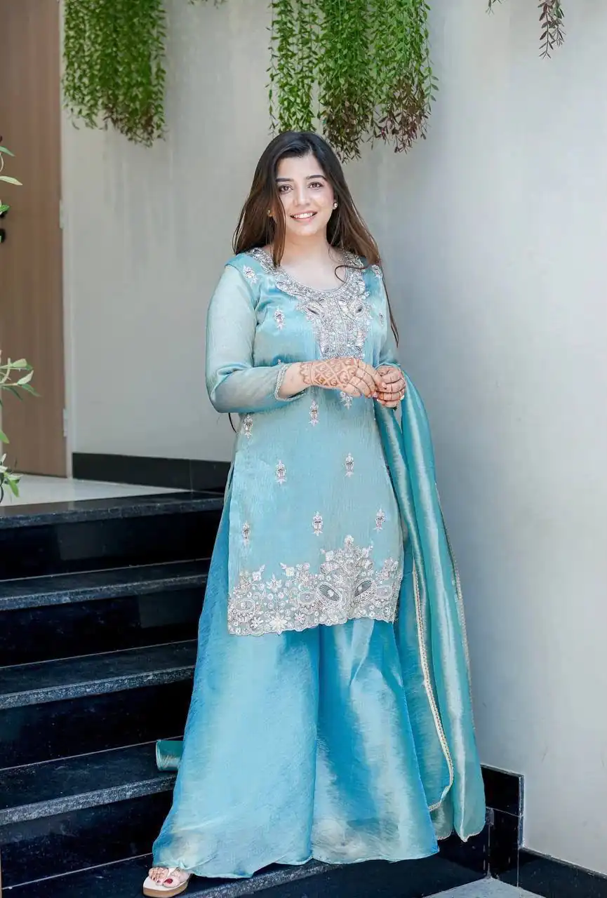 DC 114 Blue Fandy Satin Salwar Suit with Embroidery Work & Lace Work. Exclusive Offer ₹1899. Delivery 4-6 Working Days. Shop now. | Jump Suits, Straight Suits, Casual Suits, Creative suits, Designer Suits, Palazzo Suits, Party Wear Suits, Patiala Suits, Salwar suit