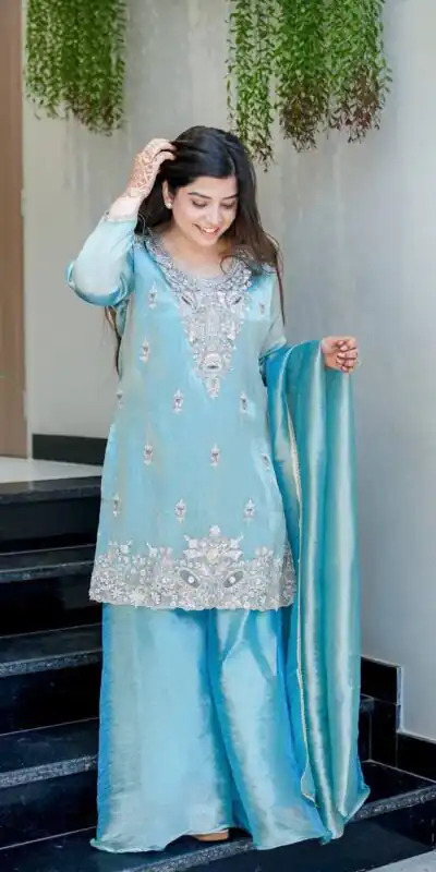 DC 114 Blue Fandy Satin Salwar Suit with Embroidery Work & Lace Work. Exclusive Offer ₹1899. Delivery 4-6 Working Days. Shop now. | Jump Suits, Straight Suits, Casual Suits, Creative suits, Designer Suits, Palazzo Suits, Party Wear Suits, Patiala Suits, Salwar suit