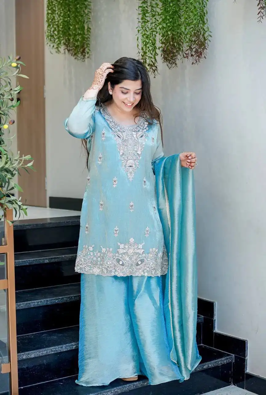 DC 114 Blue Fandy Satin Salwar Suit with Embroidery Work & Lace Work. Exclusive Offer ₹1899. Delivery 4-6 Working Days. Shop now. | Jump Suits, Straight Suits, Casual Suits, Creative suits, Designer Suits, Palazzo Suits, Party Wear Suits, Patiala Suits, Salwar suit