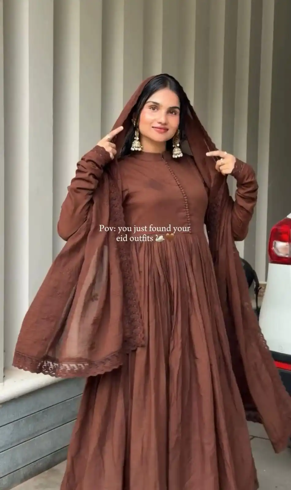 Fancy Brown Roman Silk Embroidery Cut Work Gown - Image 4