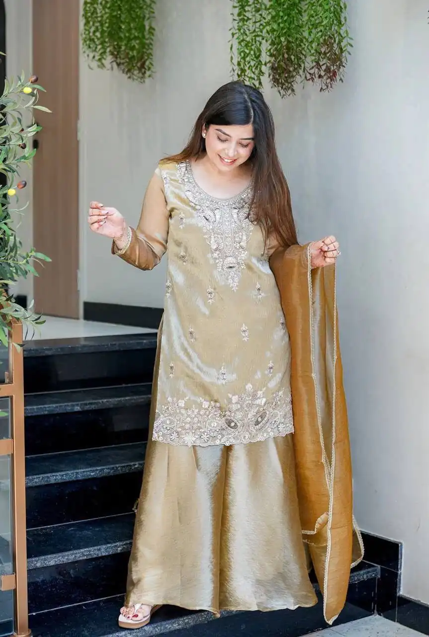 DC 114 Chiku Fandy Satin Salwar Suit with Embroidery Work & Lace Work. Exclusive Offer ₹1899. Delivery 4-6 Working Days. Shop now. | Jump Suits, Straight Suits, Casual Suits, Creative suits, Designer Suits, Palazzo Suits, Party Wear Suits, Patiala Suits, Salwar suit