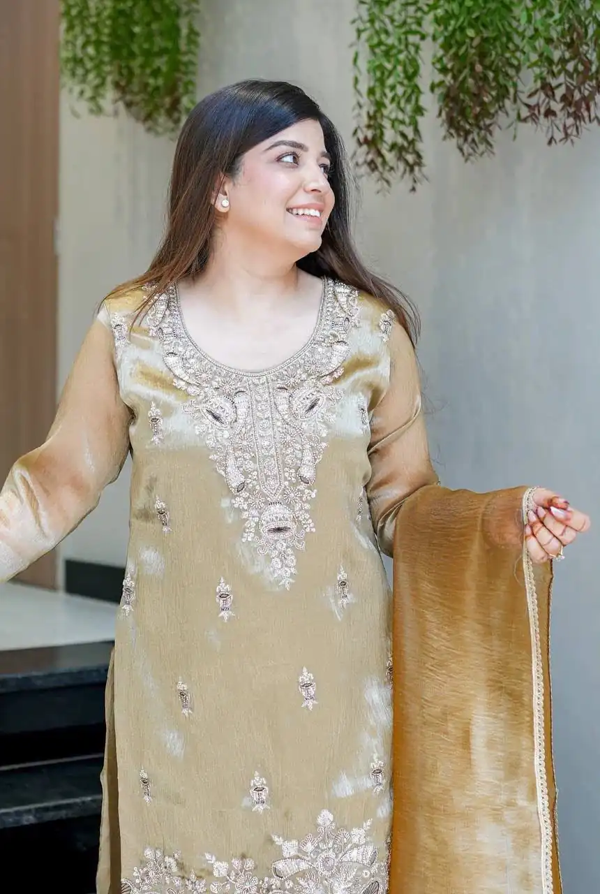 DC 114 Chiku Fandy Satin Salwar Suit with Embroidery Work & Lace Work. Exclusive Offer ₹1899. Delivery 4-6 Working Days. Shop now. | Jump Suits, Straight Suits, Casual Suits, Creative suits, Designer Suits, Palazzo Suits, Party Wear Suits, Patiala Suits, Salwar suit