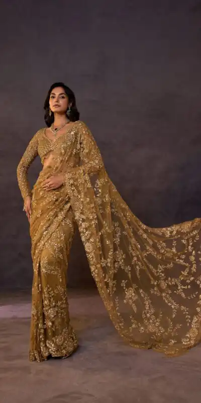 DF 3475 Golden Butterfly Net Saree Sequence with Work & Zari Work. Introductory Price ₹1799. Delivery 4-6 Working Days. Shop now. | Bollywood Sarees, Creative Sarees, Designer Sarees, Embroidered Sarees, Ethnic Saree, Modern Digital sarees, Party Wear Sarees, Sarees