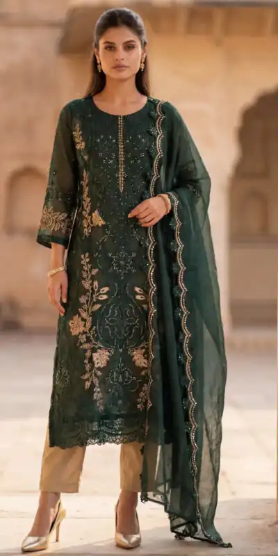 FC 1220 Green Crunchy Salwar Suit with Embroidery Work. Wedding, Party, Festive, Events Grab it for ₹2149. Delivery 4-6 Working Days. Shop now. | Jump Suits, Straight Suits, Casual Suits, Creative suits, Designer Suits, Palazzo Suits, Party Wear Suits, Patiala Suits, Salwar suit