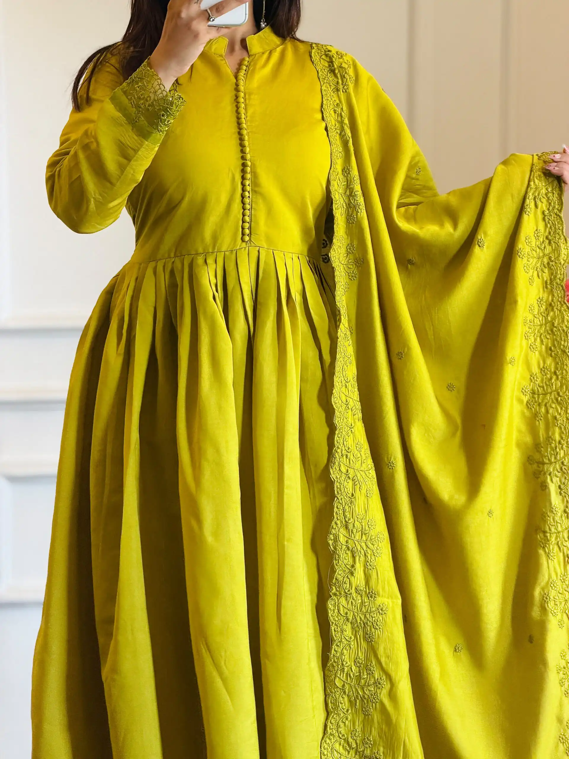 VLM 337 Lime Yellow Roman Silk Gown Perfect for Wedding, Party, Ethnic Day, Haldi, Diwali – . Festive Deal ₹2099. Delivery 4-6 Working Days. Shop now. | Bollywood Gowns, Creative Gowns, Designer Gowns, Embroidered Gowns, Gowns, Party Wear Gowns