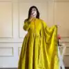 VLM 337 Lime Yellow Roman Silk Gown Perfect for Wedding, Party, Ethnic Day, Haldi, Diwali – . Festive Deal ₹2099. Delivery 4-6 Working Days. Shop now. | Bollywood Gowns, Creative Gowns, Designer Gowns, Embroidered Gowns, Gowns, Party Wear Gowns