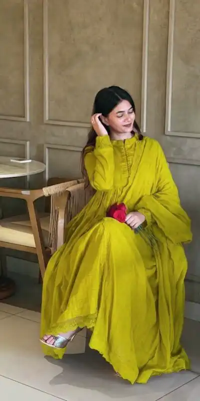 VLM 337 Lime Yellow Roman Silk Gown Perfect for Wedding, Party, Ethnic Day, Haldi, Diwali – . Festive Deal ₹2099. Delivery 4-6 Working Days. Shop now. | Bollywood Gowns, Creative Gowns, Designer Gowns, Embroidered Gowns, Gowns, Party Wear Gowns