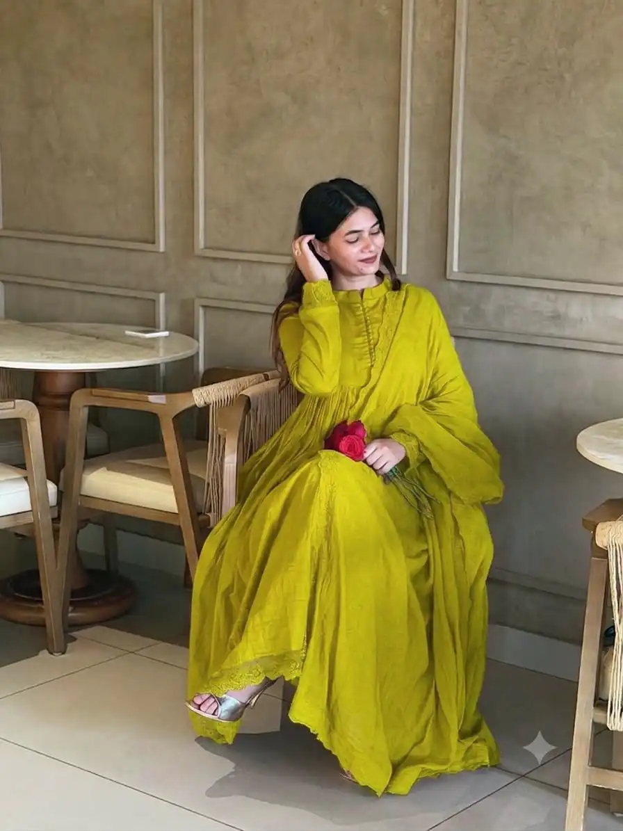 VLM 337 Lime Yellow Roman Silk Gown Perfect for Wedding, Party, Ethnic Day, Haldi, Diwali – . Festive Deal ₹2099. Delivery 4-6 Working Days. Shop now. | Bollywood Gowns, Creative Gowns, Designer Gowns, Embroidered Gowns, Gowns, Party Wear Gowns
