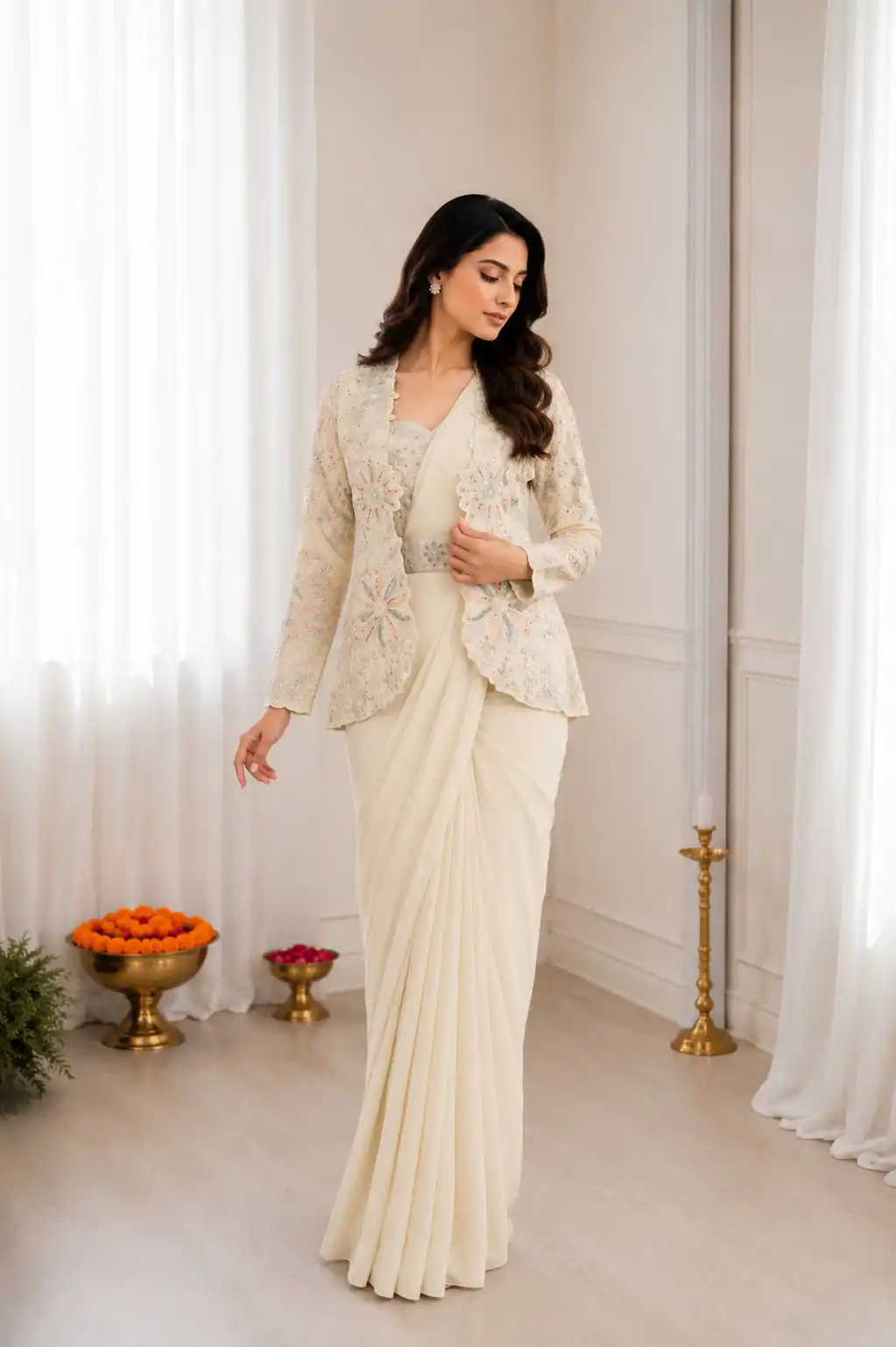 BB 62 Off White Crap Silk Saree with Embroidery Work. Wedding, Party, Festive, Events Festive Deal ₹2499. Delivery 4-6 Working Days. Shop now. | Bollywood Sarees, Creative Sarees, Designer Sarees, Embroidered Sarees, Ethnic Saree, Modern Digital sarees, Party Wear Sarees, Sarees