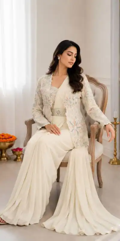 BB 62 Off White Crap Silk Saree with Embroidery Work. Wedding, Party, Festive, Events Festive Deal ₹2499. Delivery 4-6 Working Days. Shop now. | Bollywood Sarees, Creative Sarees, Designer Sarees, Embroidered Sarees, Ethnic Saree, Modern Digital sarees, Party Wear Sarees, Sarees
