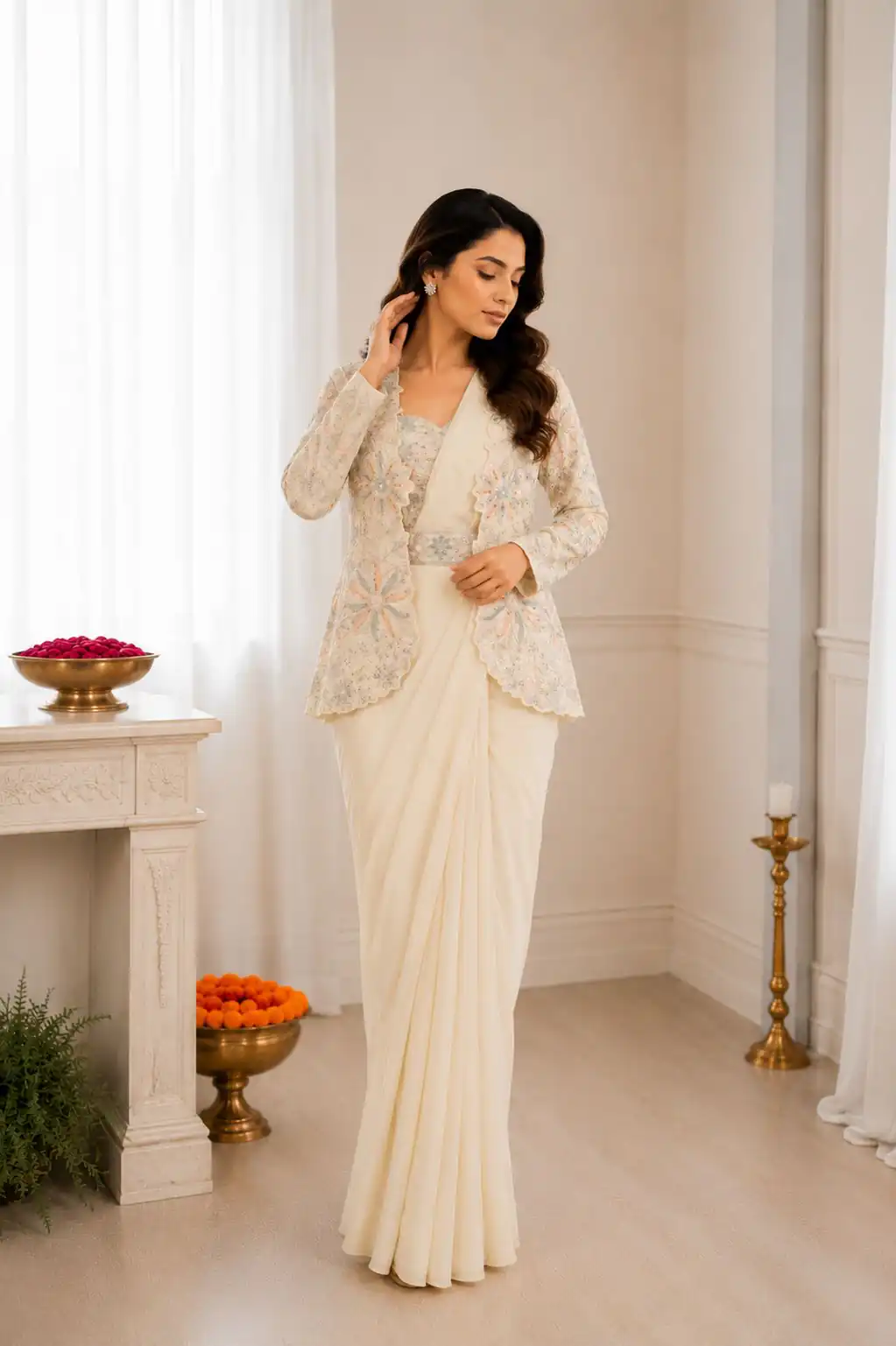 BB 62 Off White Crap Silk Saree with Embroidery Work. Wedding, Party, Festive, Events Festive Deal ₹2499. Delivery 4-6 Working Days. Shop now. | Bollywood Sarees, Creative Sarees, Designer Sarees, Embroidered Sarees, Ethnic Saree, Modern Digital sarees, Party Wear Sarees, Sarees