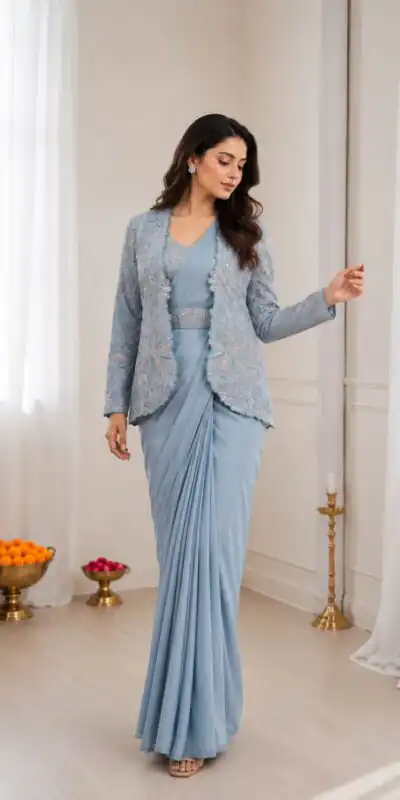 BB 62 Powder Blue Crap Silk Saree with Embroidery Work. Wedding, Party, Festive, Events Festive Deal ₹2499. Delivery 4-6 Working Days. Shop now. | Bollywood Sarees, Creative Sarees, Designer Sarees, Embroidered Sarees, Ethnic Saree, Modern Digital sarees, Party Wear Sarees, Sarees