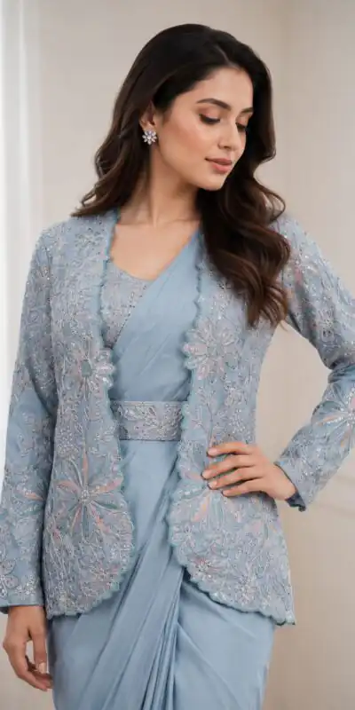 BB 62 Powder Blue Crap Silk Saree with Embroidery Work. Wedding, Party, Festive, Events Festive Deal ₹2499. Delivery 4-6 Working Days. Shop now. | Bollywood Sarees, Creative Sarees, Designer Sarees, Embroidered Sarees, Ethnic Saree, Modern Digital sarees, Party Wear Sarees, Sarees