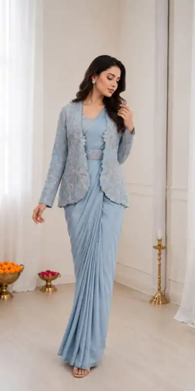 BB 62 Powder Blue Crap Silk Saree with Embroidery Work. Wedding, Party, Festive, Events Festive Deal ₹2499. Delivery 4-6 Working Days. Shop now. | Bollywood Sarees, Creative Sarees, Designer Sarees, Embroidered Sarees, Ethnic Saree, Modern Digital sarees, Party Wear Sarees, Sarees