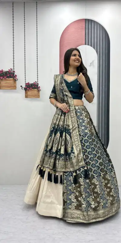 PC 560 Teal in Jacquard Silk Designer Work Lehenga Choli . Introductory Price ₹3249. Delivery 4-6 Working Days. Shop now. | Bollywood Lehenga, Creative Lehenga, Designer Lehenga, Embroidered Lehenga, Lehenga, Party Wear Lehenga