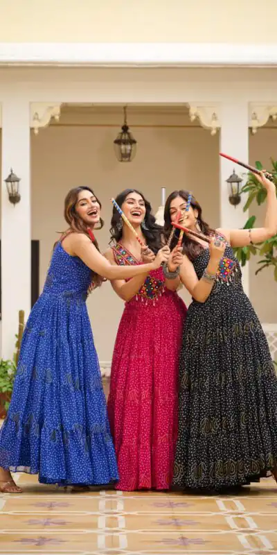 Ram 108 Blue Color Georgette Bandhni Print Gown with Mirror Work. Best Price ₹2049. Delivery 4-6 Working Days. Online Shop now. | Bollywood Gowns, Creative Gowns, Designer Gowns, Embroidered Gowns, Gowns, Party Wear Gowns