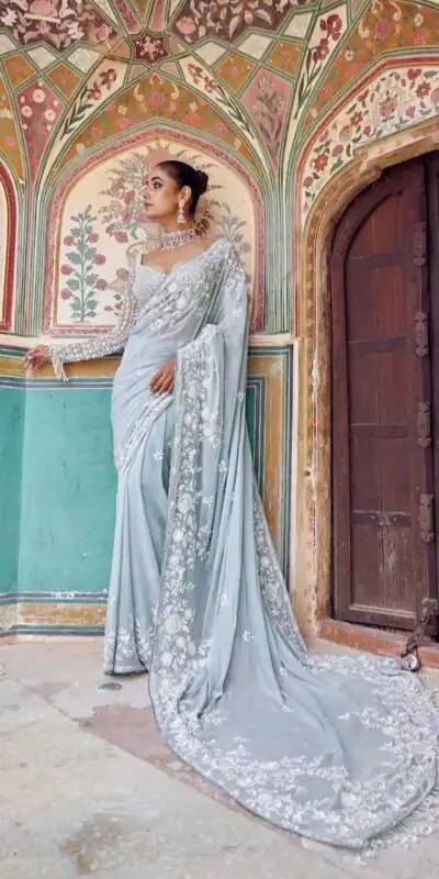 DF 3478 Sky Blue Faux Georgette Embroidery Work Saree . Perfect for Wedding, Party, Onam, Family ,Festive Deal ₹2049. Delivery 4-6 Working Days | Bollywood Sarees, Creative Sarees, Designer Sarees, Embroidered Sarees, Ethnic Saree, Modern Digital sarees, Party Wear Sarees, Sarees