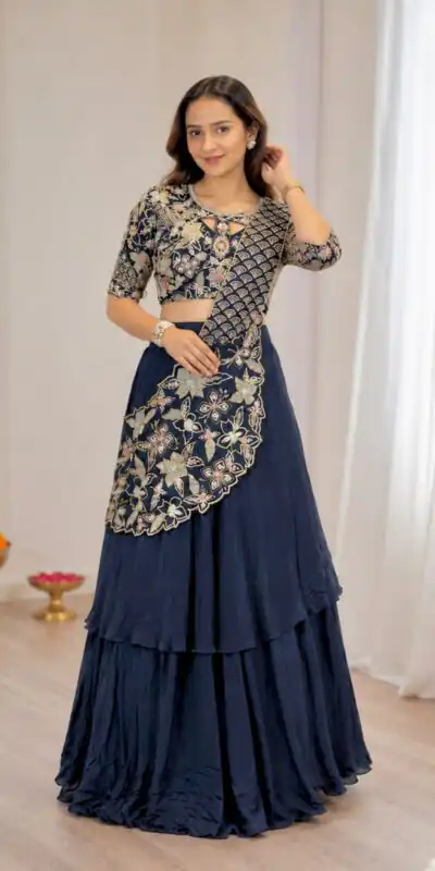 BB 75 Nay Blue Color French Crape Saree with Embroidery Work. Wedding, Party, Festive, Online Best Price ₹2399. Delivery 4-6 Working Days. Shop now. | Bollywood Sarees, Creative Sarees, Designer Sarees, Embroidered Sarees, Ethnic Saree, Modern Digital sarees, Party Wear Sarees, Sarees