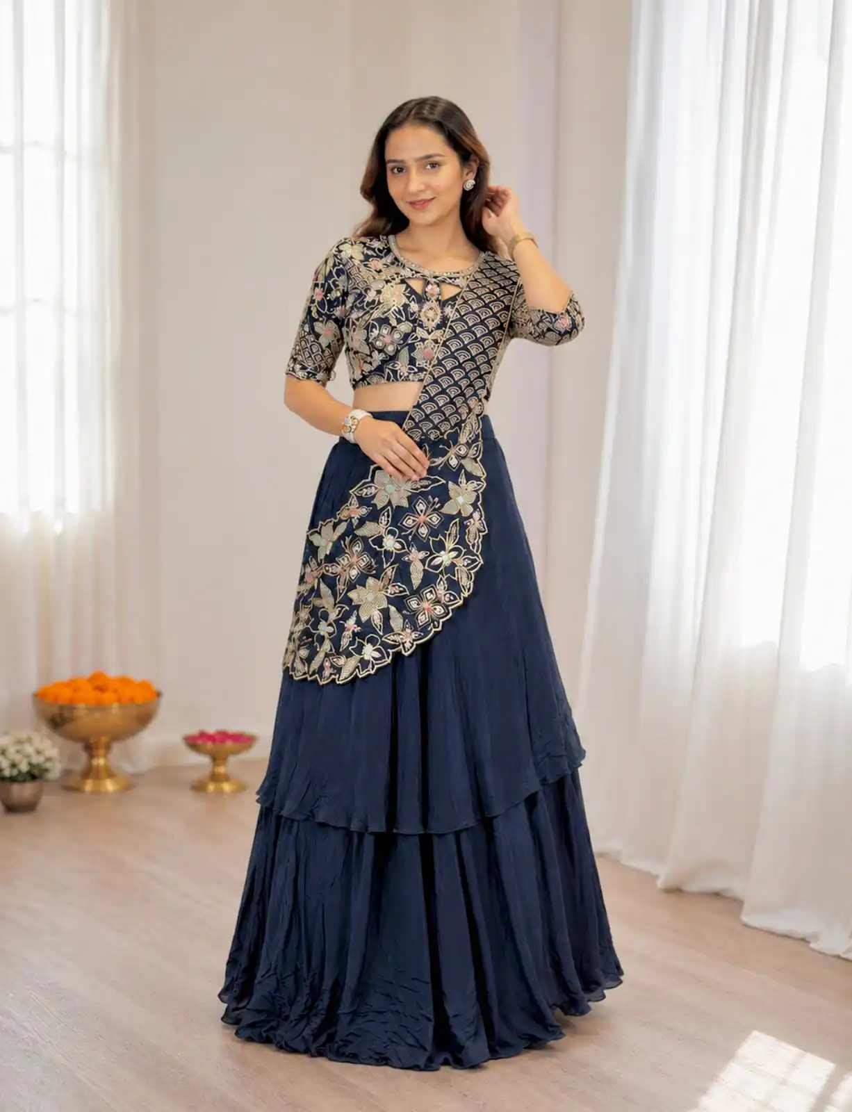 BB 75 Nay Blue Color French Crape Saree with Embroidery Work. Wedding, Party, Festive, Online Best Price ₹2399. Delivery 4-6 Working Days. Shop now. | Bollywood Sarees, Creative Sarees, Designer Sarees, Embroidered Sarees, Ethnic Saree, Modern Digital sarees, Party Wear Sarees, Sarees