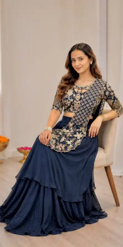 BB 75 Nay Blue Color French Crape Saree with Embroidery Work. Wedding, Party, Festive, Online Best Price ₹2399. Delivery 4-6 Working Days. Shop now. | Bollywood Sarees, Creative Sarees, Designer Sarees, Embroidered Sarees, Ethnic Saree, Modern Digital sarees, Party Wear Sarees, Sarees
