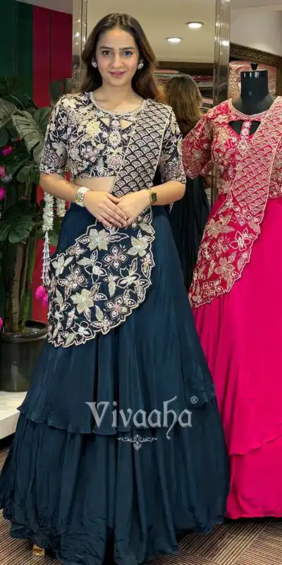 BB 75 Nay Blue Color French Crape Saree with Embroidery Work. Wedding, Party, Festive, Online Best Price ₹2399. Delivery 4-6 Working Days. Shop now. | Bollywood Sarees, Creative Sarees, Designer Sarees, Embroidered Sarees, Ethnic Saree, Modern Digital sarees, Party Wear Sarees, Sarees