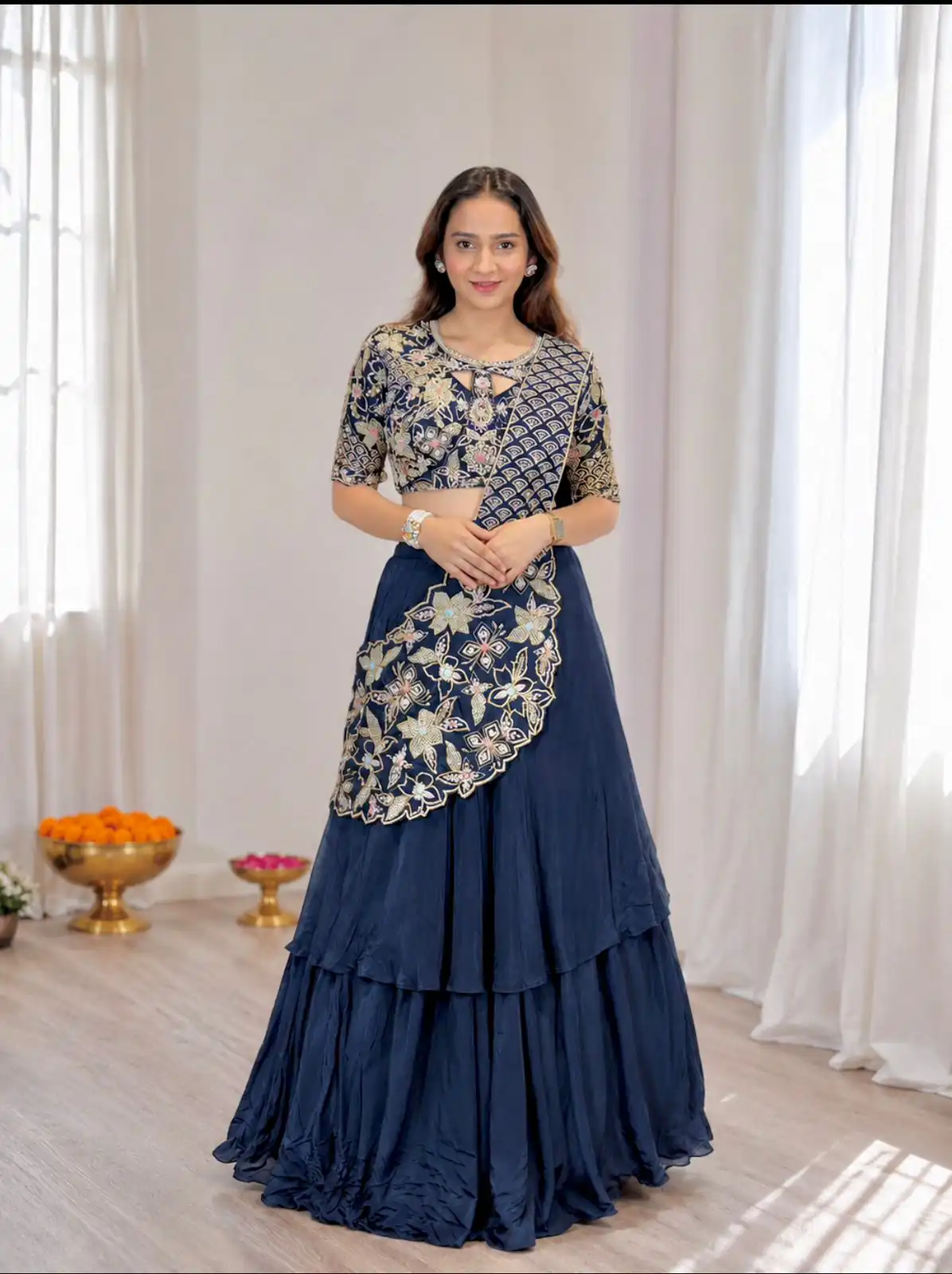 BB 75 Nay Blue Color French Crape Saree with Embroidery Work. Wedding, Party, Festive, Online Best Price ₹2399. Delivery 4-6 Working Days. Shop now. | Bollywood Sarees, Creative Sarees, Designer Sarees, Embroidered Sarees, Ethnic Saree, Modern Digital sarees, Party Wear Sarees, Sarees