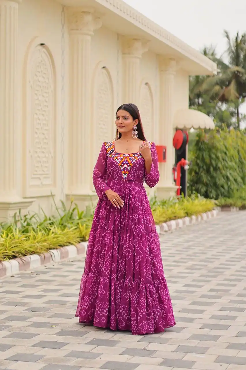 Lovely Pink Faux Georgette Mirror Work Gown - Image 6