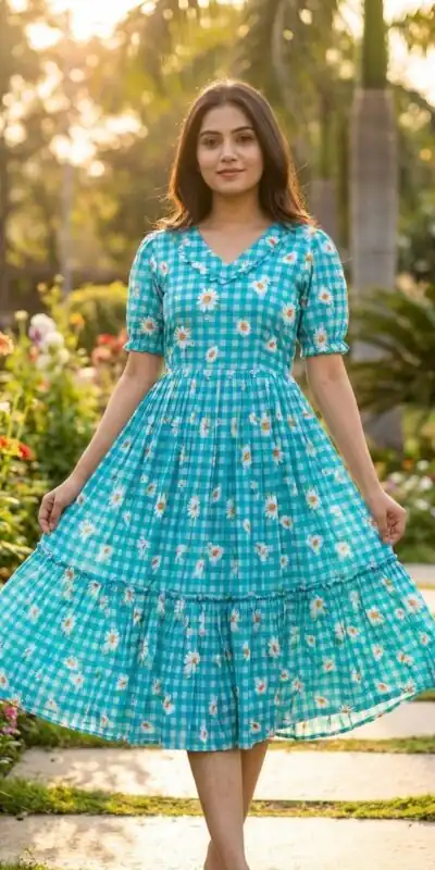 KA 1257 Blue Muslin Silk Gingham Printed Kurti with Designer Work. Special Price ₹1519. Delivery 4-6 Working Days. Shop now. | Bollywood Kurti, Creative Kurtis, Designer Kurti, Kurti, Party Wear Kurti, Selfie Kurti