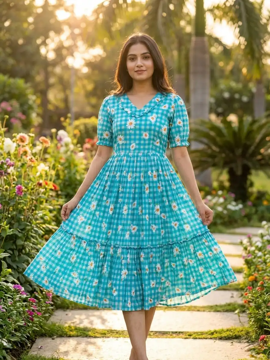 KA 1257 Blue Muslin Silk Gingham Printed Kurti with Designer Work. Special Price ₹1519. Delivery 4-6 Working Days. Shop now. | Bollywood Kurti, Creative Kurtis, Designer Kurti, Kurti, Party Wear Kurti, Selfie Kurti