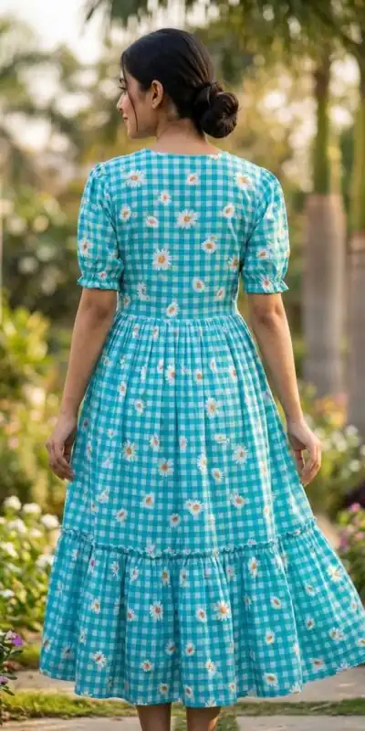 KA 1257 Blue Muslin Silk Gingham Printed Kurti with Designer Work. Special Price ₹1519. Delivery 4-6 Working Days. Shop now. | Bollywood Kurti, Creative Kurtis, Designer Kurti, Kurti, Party Wear Kurti, Selfie Kurti