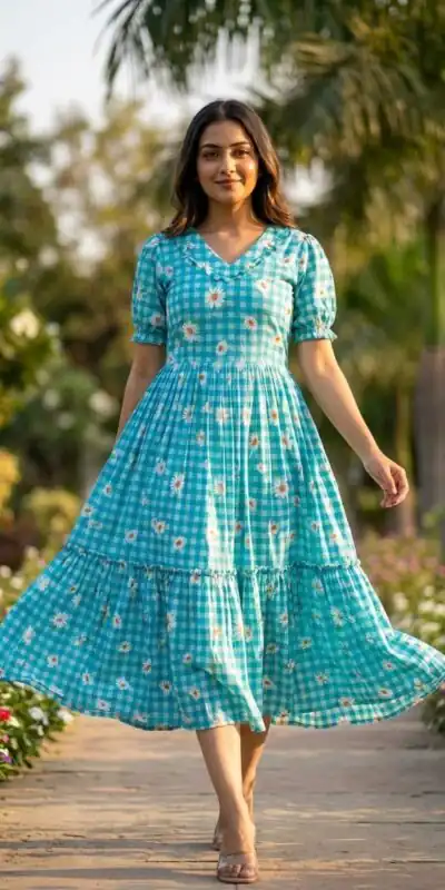 KA 1257 Blue Muslin Silk Gingham Printed Kurti with Designer Work. Special Price ₹1519. Delivery 4-6 Working Days. Shop now. | Bollywood Kurti, Creative Kurtis, Designer Kurti, Kurti, Party Wear Kurti, Selfie Kurti