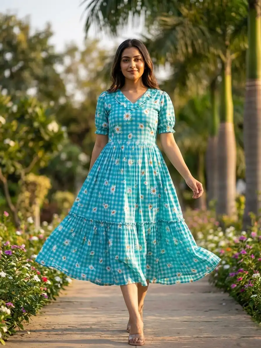 KA 1257 Blue Muslin Silk Gingham Printed Kurti with Designer Work. Special Price ₹1519. Delivery 4-6 Working Days. Shop now. | Bollywood Kurti, Creative Kurtis, Designer Kurti, Kurti, Party Wear Kurti, Selfie Kurti