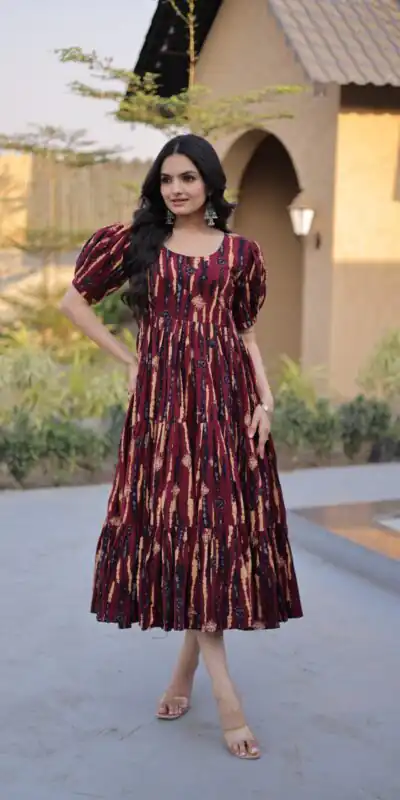KA 1252 Maroon Cotton Kurti with Printed Work.Wedding, Party, Festive, Events, Exclusive Offer ₹1569. Delivery 4-6 Working Days. Shop now. | Bollywood Kurti, Creative Kurtis, Designer Kurti, Kurti, Party Wear Kurti, Selfie Kurti