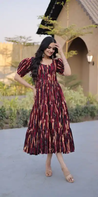 KA 1252 Maroon Cotton Kurti with Printed Work.Wedding, Party, Festive, Events, Exclusive Offer ₹1569. Delivery 4-6 Working Days. Shop now. | Bollywood Kurti, Creative Kurtis, Designer Kurti, Kurti, Party Wear Kurti, Selfie Kurti