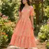 KA 1257 Peach Muslin Silk Gingham Printed Kurti with Designer Work. Special Price ₹1519. Delivery 4-6 Working Days. Shop now. | Bollywood Kurti, Creative Kurtis, Designer Kurti, Kurti, Party Wear Kurti, Selfie Kurti