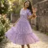 KA 1257 Purple Muslin Silk Gingham Printed Kurti with Designer Work. Special Price ₹1519. Delivery 4-6 Working Days. Shop now. | Bollywood Kurti, Creative Kurtis, Designer Kurti, Kurti, Party Wear Kurti, Selfie Kurti