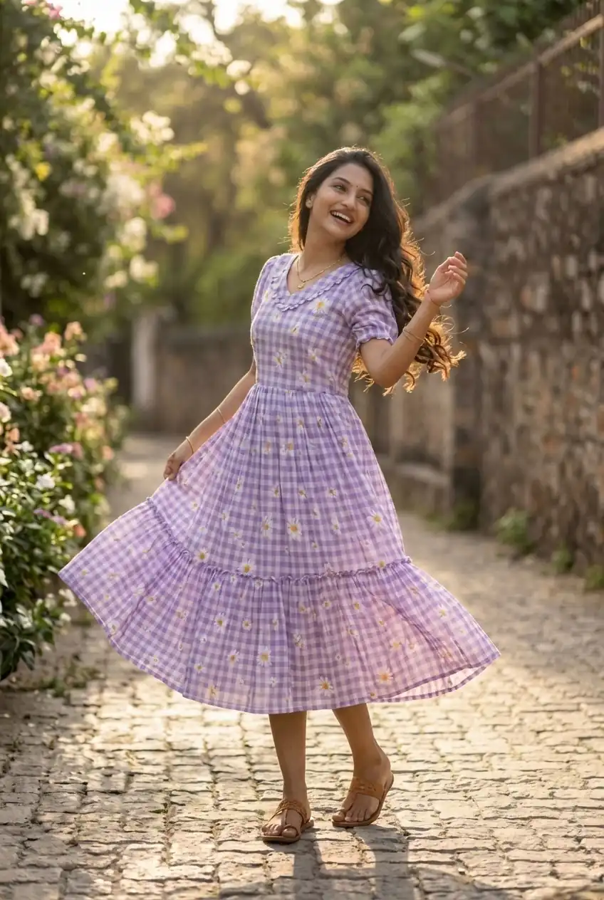KA 1257 Purple Muslin Silk Gingham Printed Kurti with Designer Work. Special Price ₹1519. Delivery 4-6 Working Days. Shop now. | Bollywood Kurti, Creative Kurtis, Designer Kurti, Kurti, Party Wear Kurti, Selfie Kurti