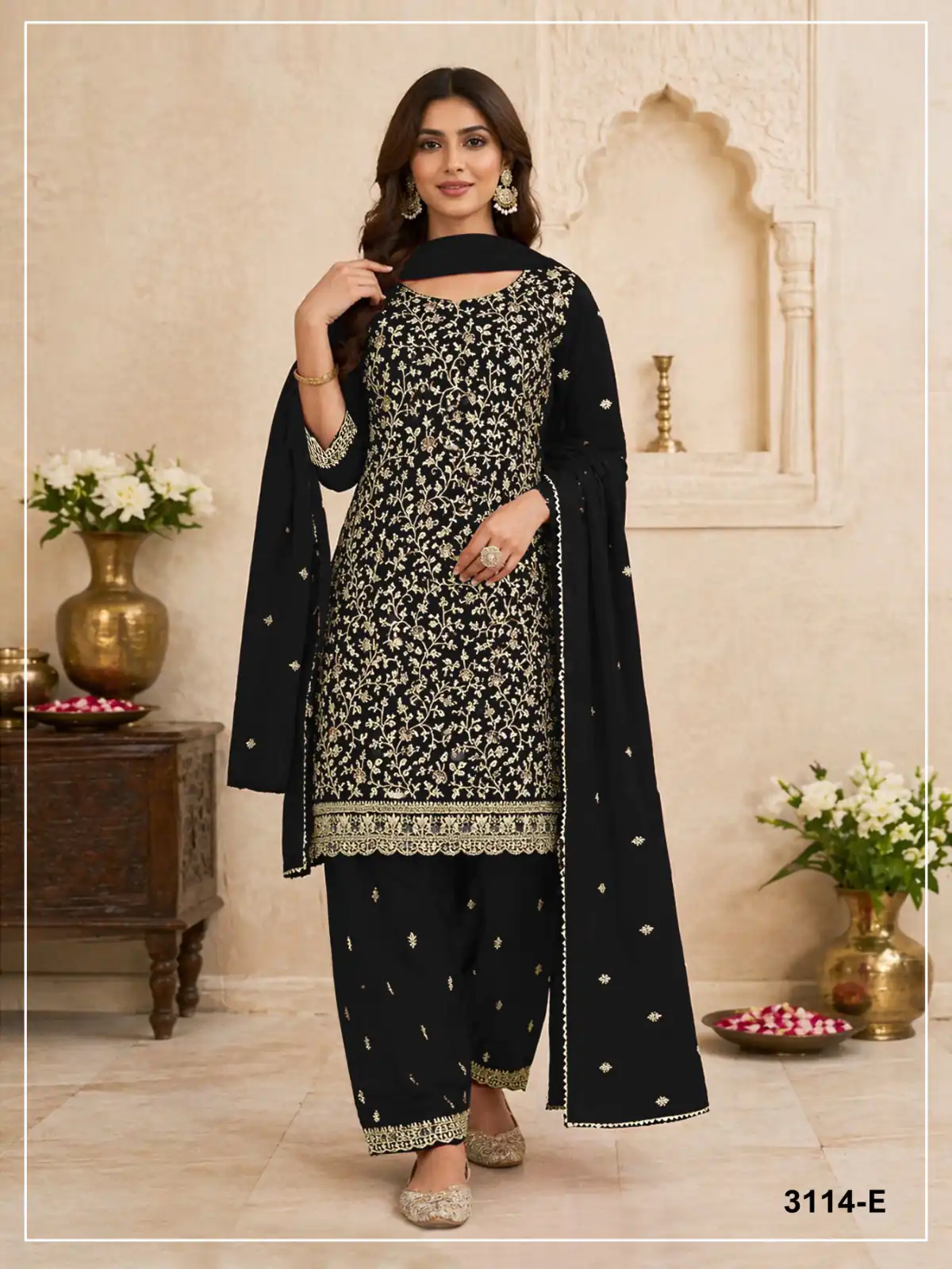 FC 3114 Black Blooming Fox Georgette Salwar Suit with Embroidery Work. Exclusive Offer ₹2499. Delivery 4-6 Working Days. Shop now. | Jump Suits, Straight Suits, Casual Suits, Creative suits, Designer Suits, Palazzo Suits, Party Wear Suits, Patiala Suits, Salwar suit