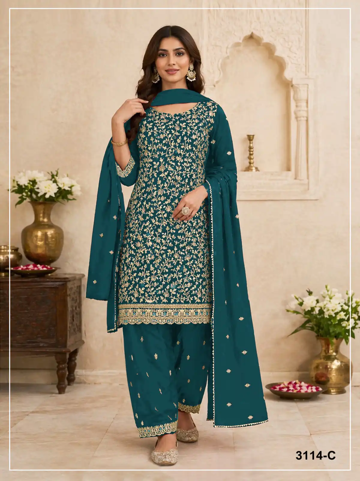 FC 3114 Blue Blooming Fox Georgette Salwar Suit with Embroidery Work. Exclusive Offer ₹2499. Delivery 4-6 Working Days. Shop now. | Jump Suits, Straight Suits, Casual Suits, Creative suits, Designer Suits, Palazzo Suits, Party Wear Suits, Patiala Suits, Salwar suit
