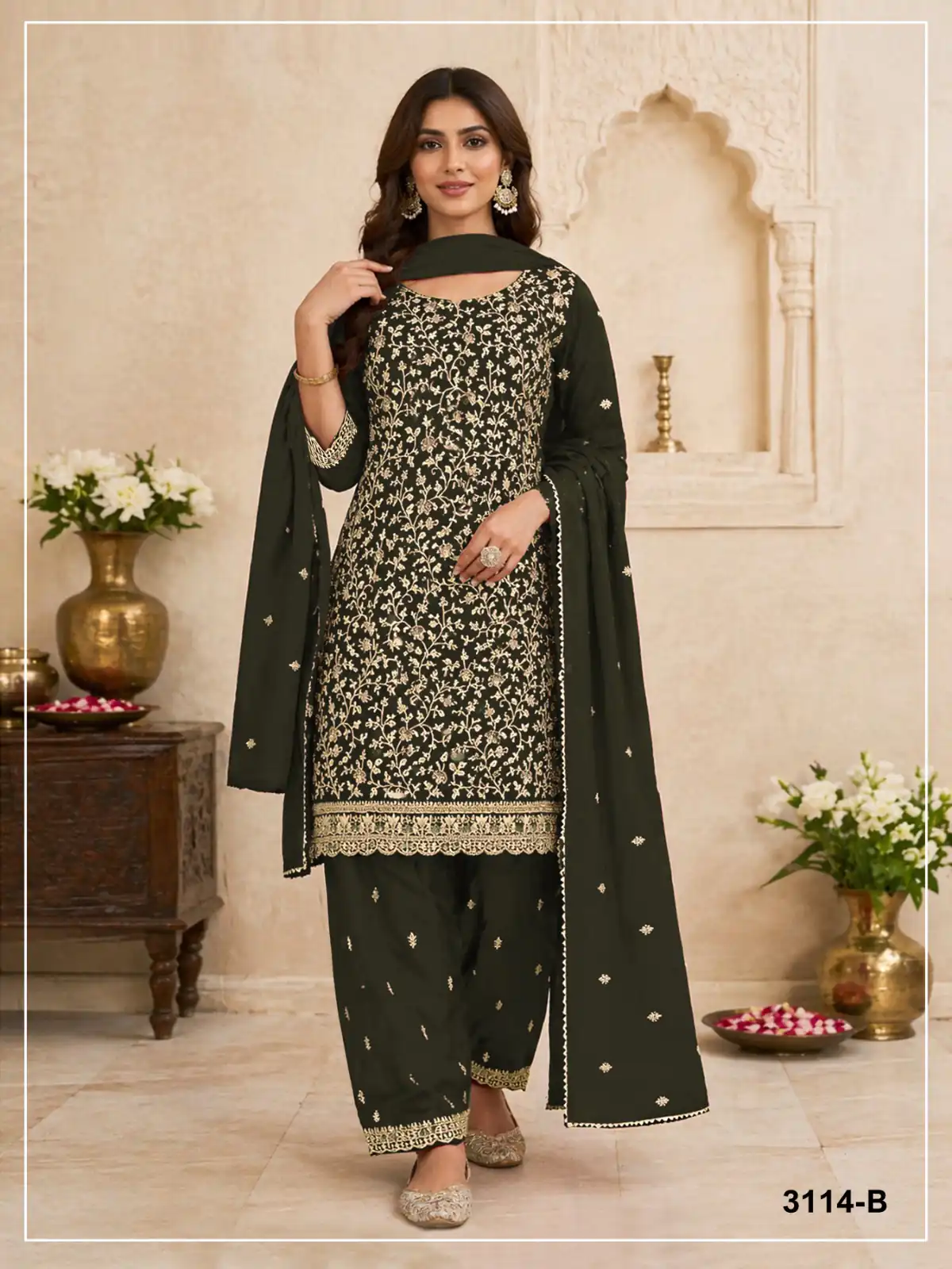 FC 3114 Green Blooming Fox Georgette Salwar Suit with Embroidery Work. Exclusive Offer ₹2499. Delivery 4-6 Working Days. Shop now. | Jump Suits, Straight Suits, Casual Suits, Creative suits, Designer Suits, Palazzo Suits, Party Wear Suits, Patiala Suits, Salwar suit