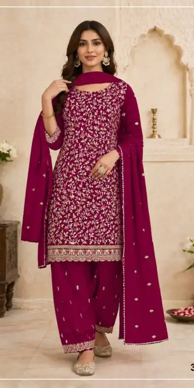 FC 3114 Red Blooming Fox Georgette Salwar Suit with Embroidery Work. Exclusive Offer ₹2499. Delivery 4-6 Working Days. Shop now. | Jump Suits, Straight Suits, Casual Suits, Creative suits, Designer Suits, Palazzo Suits, Party Wear Suits, Patiala Suits, Salwar suit